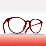 large, thick, red, round-rimmed eyeglasses image